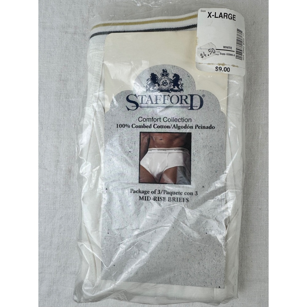 Stafford Mens Mid Rise Briefs XL White Combed Cotton 2 Pack Vintage
